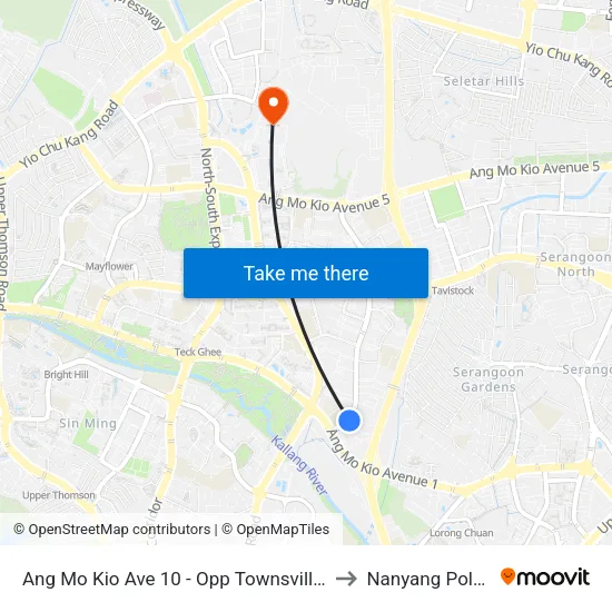 Ang Mo Kio Ave 10 - Opp Townsville Pr Sch (54609) to Nanyang Polytechnic map