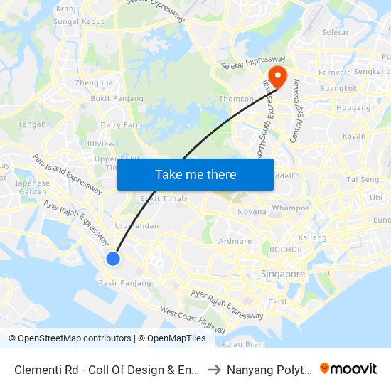 Clementi Rd - Coll Of Design & Engrg (16159) to Nanyang Polytechnic map