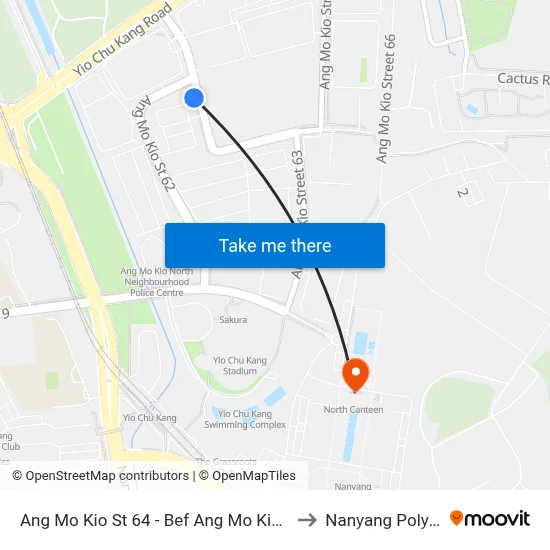 Ang Mo Kio St 64 - Bef Ang Mo Kio St 62 (55229) to Nanyang Polytechnic map