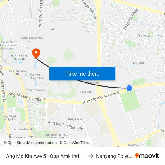 Ang Mo Kio Ave 5 - Opp Amk Ind Pk 2 (54501) to Nanyang Polytechnic map