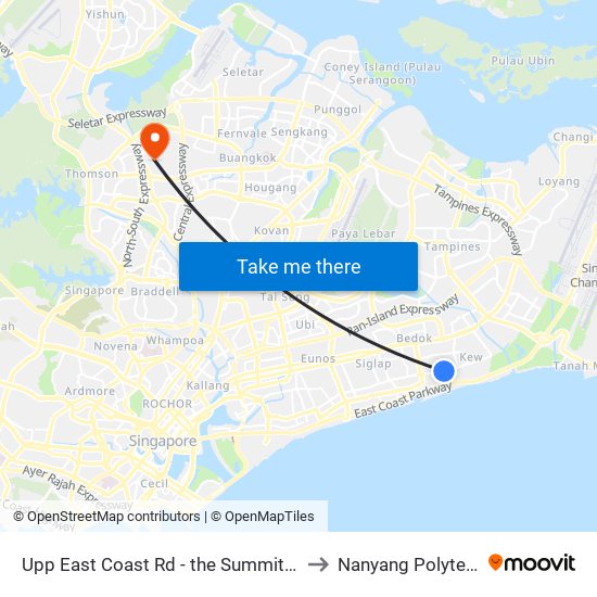 Upp East Coast Rd - the Summit (94031) to Nanyang Polytechnic map