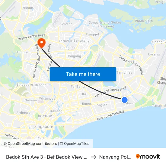 Bedok Sth Ave 3 - Bef Bedok View Sec Sch (84109) to Nanyang Polytechnic map