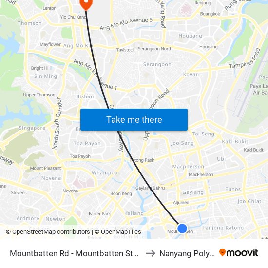Mountbatten Rd - Mountbatten Stn Exit B (80279) to Nanyang Polytechnic map