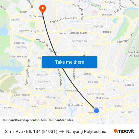 Sims Ave - Blk 134 (81031) to Nanyang Polytechnic map