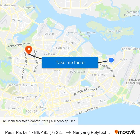 Pasir Ris Dr 4 - Blk 485 (78229) to Nanyang Polytechnic map