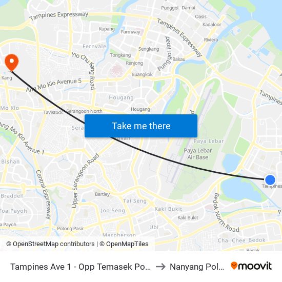 Tampines Ave 1 - Opp Temasek Poly East G (75221) to Nanyang Polytechnic map