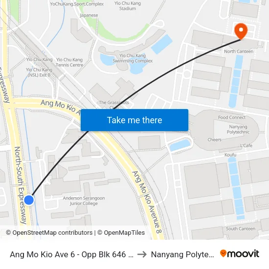 Ang Mo Kio Ave 6 - Opp Blk 646 (55209) to Nanyang Polytechnic map