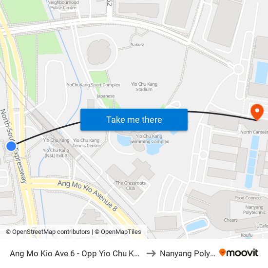 Ang Mo Kio Ave 6 - Opp Yio Chu Kang Stn (55181) to Nanyang Polytechnic map