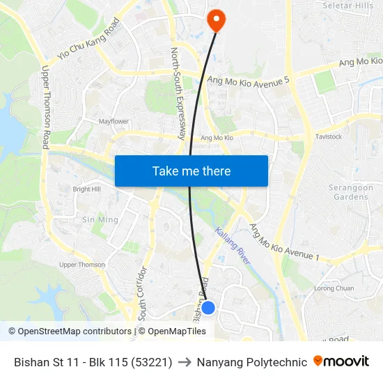Bishan St 11 - Blk 115 (53221) to Nanyang Polytechnic map