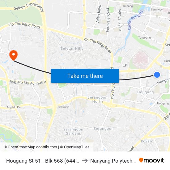 Hougang St 51 - Blk 568 (64431) to Nanyang Polytechnic map
