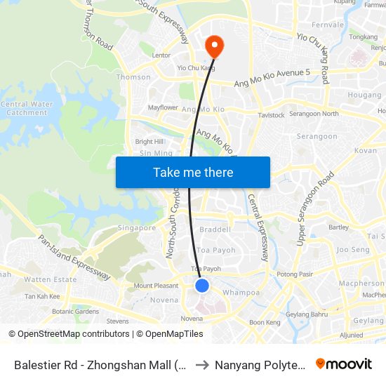 Balestier Rd - Zhongshan Mall (50171) to Nanyang Polytechnic map