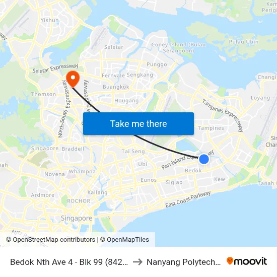 Bedok Nth Ave 4 - Blk 99 (84251) to Nanyang Polytechnic map