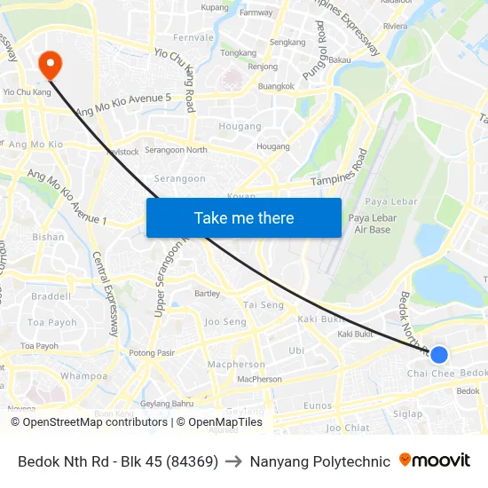 Bedok Nth Rd - Blk 45 (84369) to Nanyang Polytechnic map