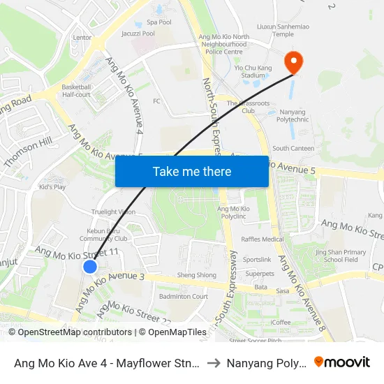 Ang Mo Kio Ave 4 - Mayflower Stn Exit 5 (54189) to Nanyang Polytechnic map
