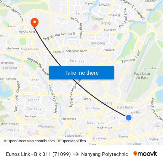 Eunos Link - Blk 311 (71099) to Nanyang Polytechnic map