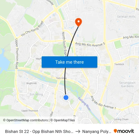 Bishan St 22 - Opp Bishan Nth Shop Mall (53389) to Nanyang Polytechnic map