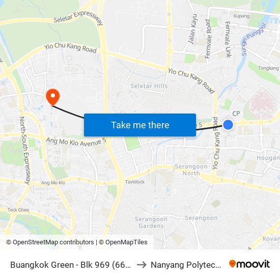 Buangkok Green - Blk 969 (66489) to Nanyang Polytechnic map