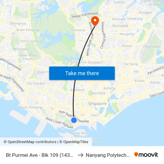 Bt Purmei Ave - Blk 109 (14381) to Nanyang Polytechnic map