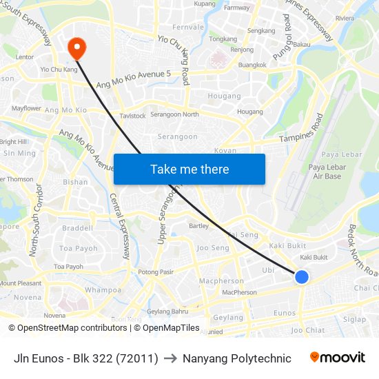 Jln Eunos - Blk 322 (72011) to Nanyang Polytechnic map