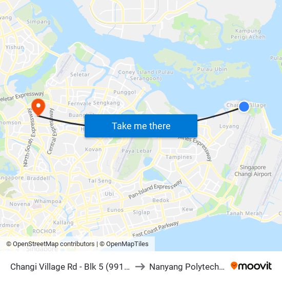 Changi Village Rd - Blk 5 (99139) to Nanyang Polytechnic map