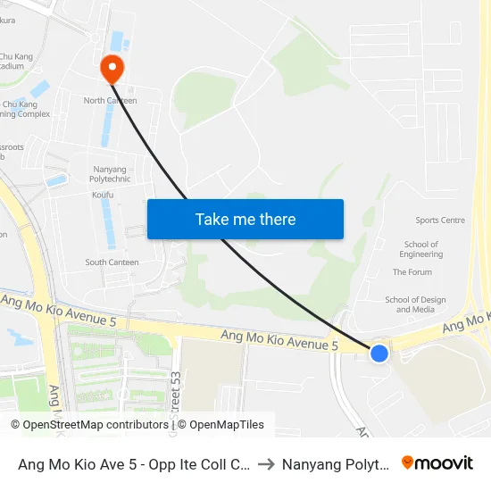 Ang Mo Kio Ave 5 - Opp Ite Coll Ctrl (54489) to Nanyang Polytechnic map