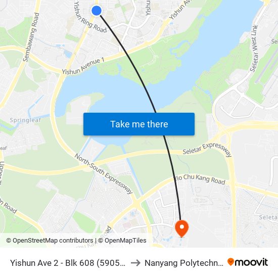 Yishun Ave 2 - Blk 608 (59059) to Nanyang Polytechnic map