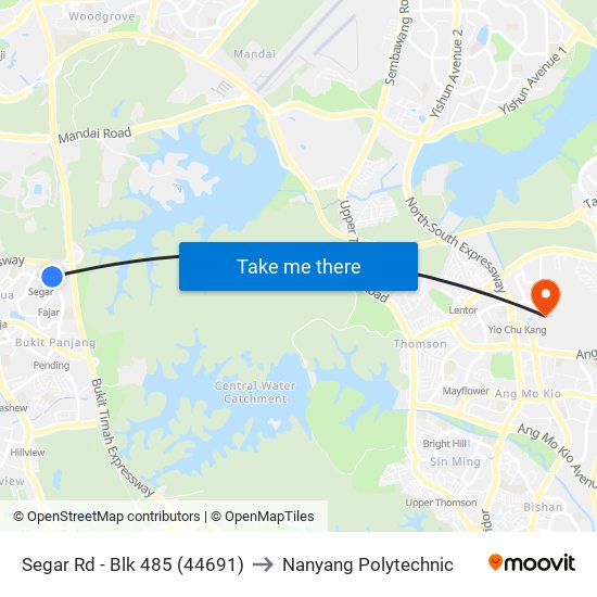 Segar Rd - Blk 485 (44691) to Nanyang Polytechnic map