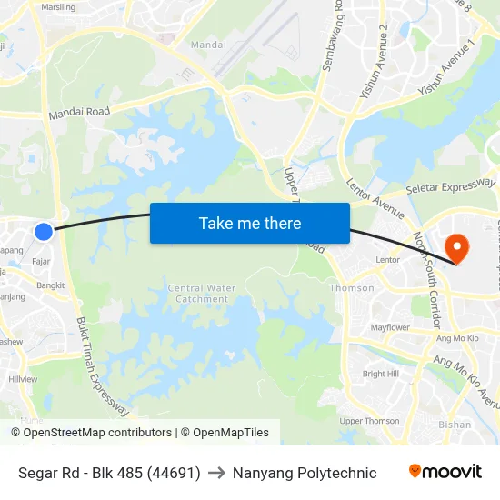 Segar Rd - Blk 485 (44691) to Nanyang Polytechnic map