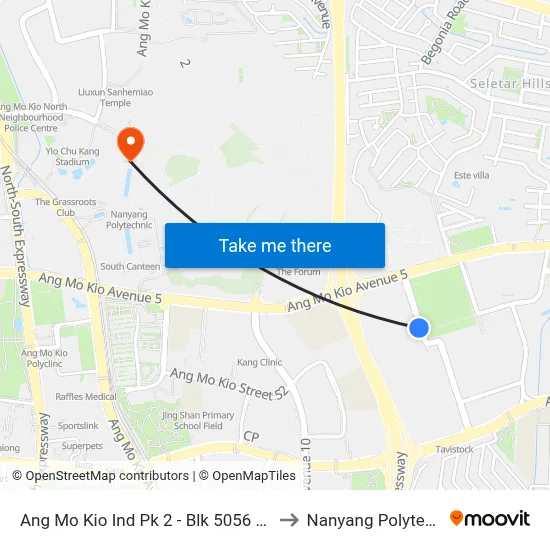 Ang Mo Kio Ind Pk 2 - Blk 5056 (54599) to Nanyang Polytechnic map