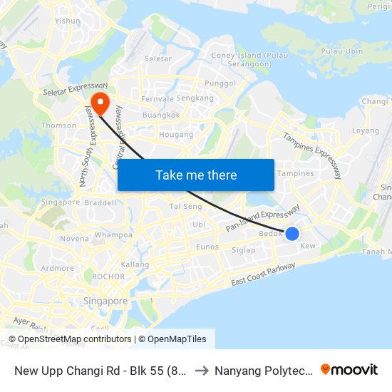 New Upp Changi Rd - Blk 55 (84069) to Nanyang Polytechnic map
