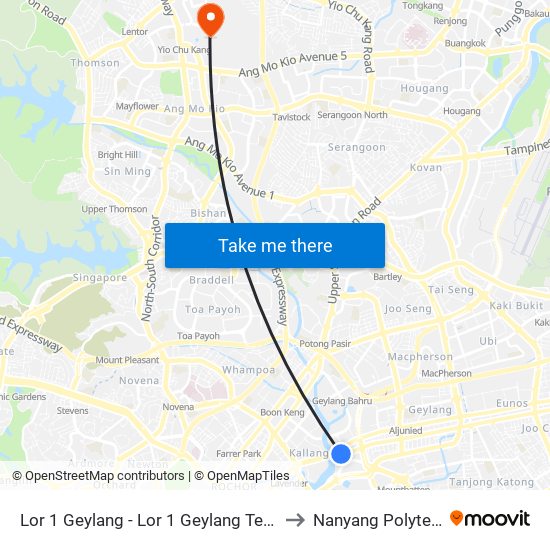 Lor 1 Geylang - Lor 1 Geylang Ter (80009) to Nanyang Polytechnic map