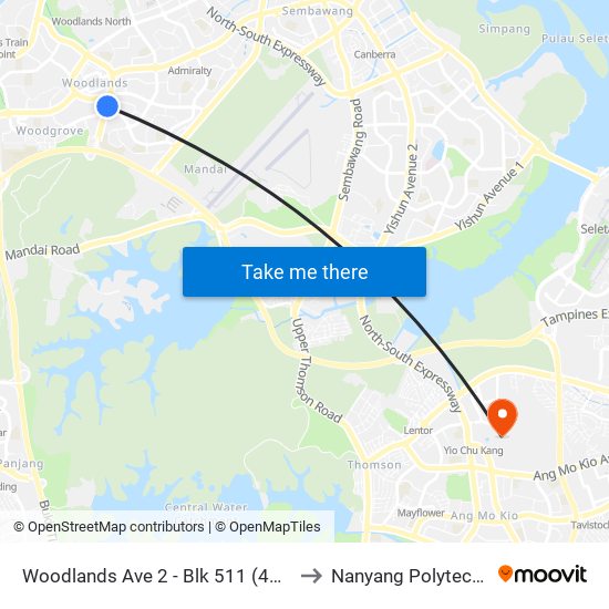 Woodlands Ave 2 - Blk 511 (46331) to Nanyang Polytechnic map