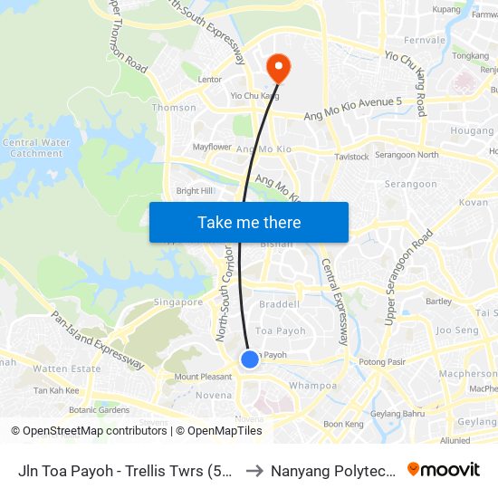 Jln Toa Payoh - Trellis Twrs (52071) to Nanyang Polytechnic map