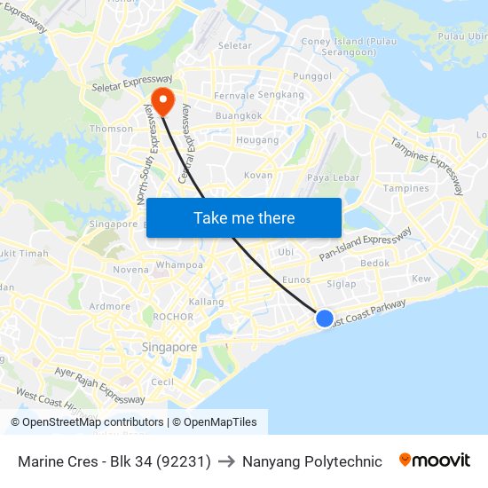 Marine Cres - Blk 34 (92231) to Nanyang Polytechnic map