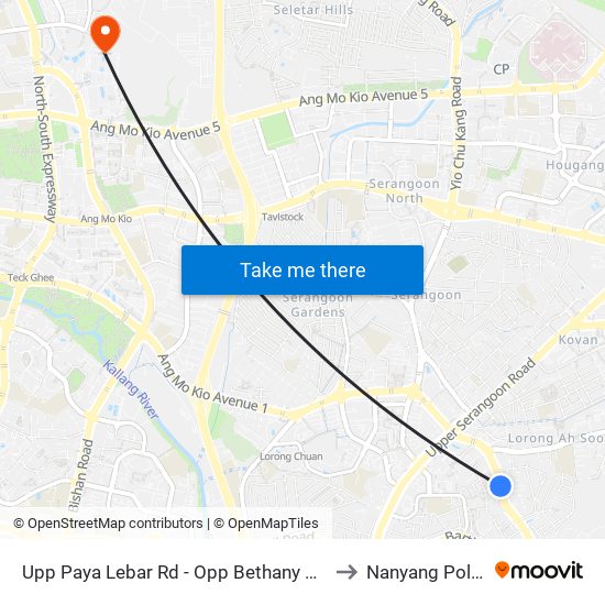 Upp Paya Lebar Rd - Opp Bethany Presby CH (62041) to Nanyang Polytechnic map