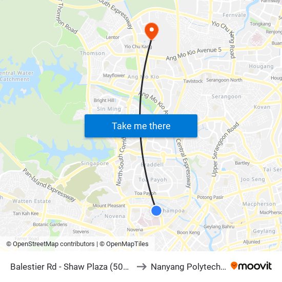 Balestier Rd - Shaw Plaza (50201) to Nanyang Polytechnic map