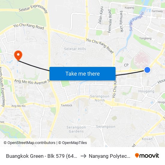 Buangkok Green - Blk 579 (64461) to Nanyang Polytechnic map