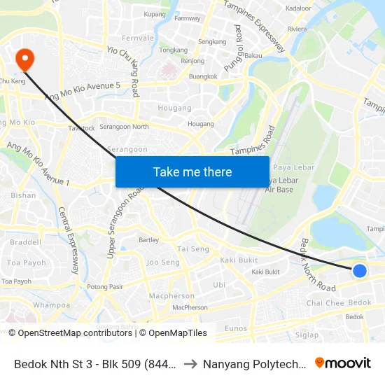 Bedok Nth St 3 - Blk 509 (84449) to Nanyang Polytechnic map