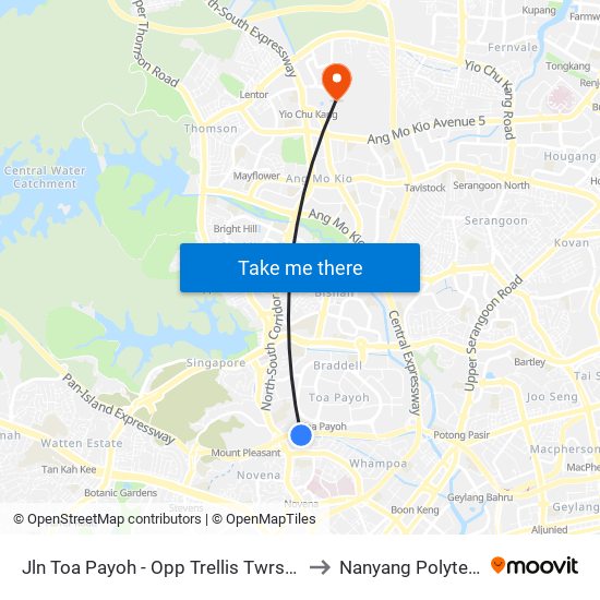 Jln Toa Payoh - Opp Trellis Twrs (52079) to Nanyang Polytechnic map