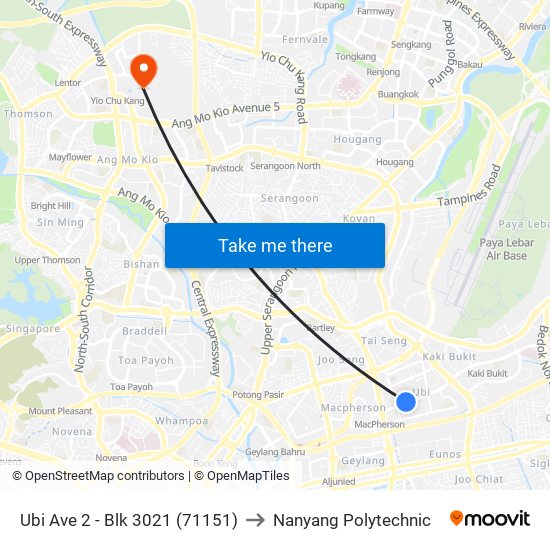 Ubi Ave 2 - Blk 3021 (71151) to Nanyang Polytechnic map