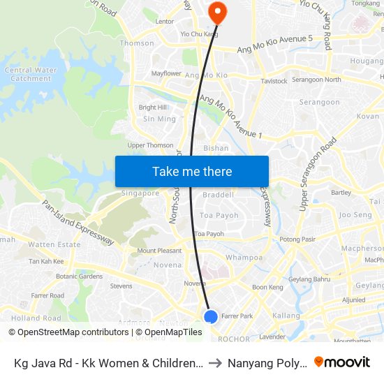 Kg Java Rd - Kk Women & Children Hosp (40101) to Nanyang Polytechnic map