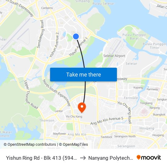 Yishun Ring Rd - Blk 413 (59419) to Nanyang Polytechnic map