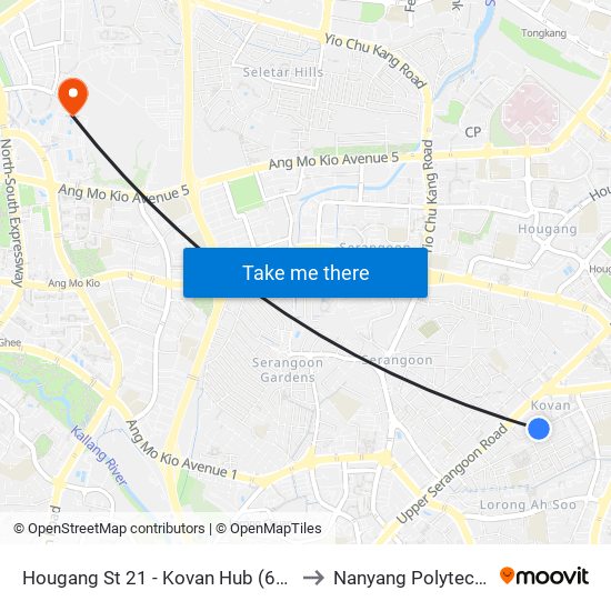 Hougang St 21 - Kovan Hub (63221) to Nanyang Polytechnic map