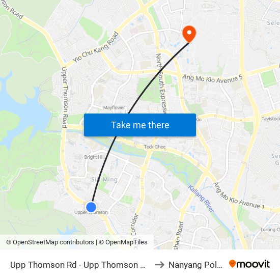 Upp Thomson Rd - Upp Thomson Stn Exit 5 (53051) to Nanyang Polytechnic map