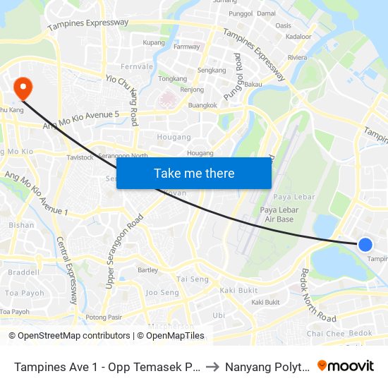 Tampines Ave 1 - Opp Temasek Poly (75231) to Nanyang Polytechnic map