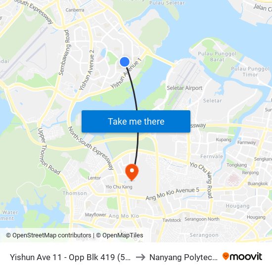 Yishun Ave 11 - Opp Blk 419 (59461) to Nanyang Polytechnic map