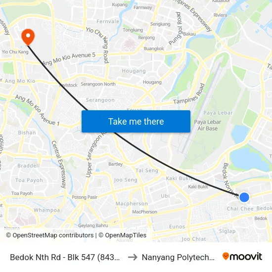 Bedok Nth Rd - Blk 547 (84361) to Nanyang Polytechnic map