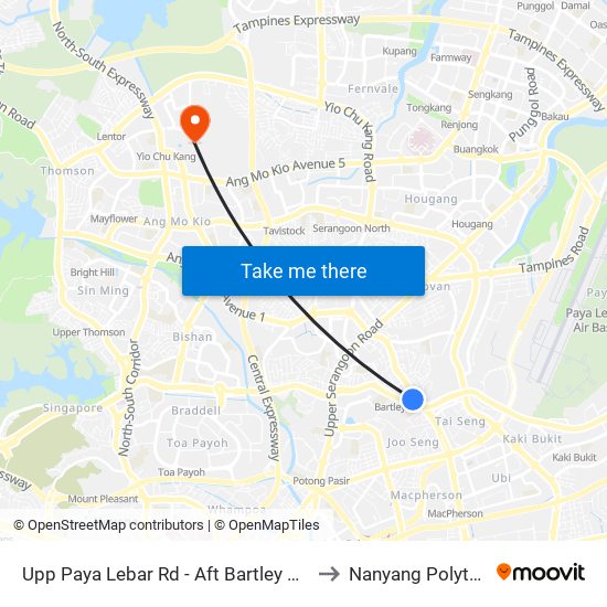 Upp Paya Lebar Rd - Aft Bartley Rd (62011) to Nanyang Polytechnic map