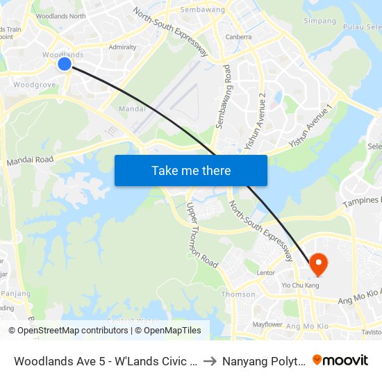 Woodlands Ave 5 - W'Lands Civic Ctr (46321) to Nanyang Polytechnic map