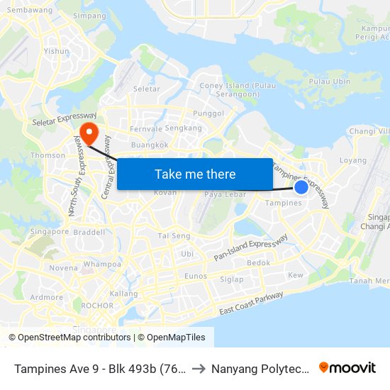 Tampines Ave 9 - Blk 493b (76359) to Nanyang Polytechnic map